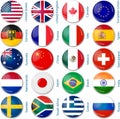 Set of twenty flags in round style. Popular countries