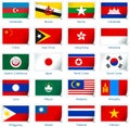 Set of twenty flags in sticker style. Eastern Asia