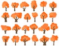 Set of twenty four different cartoon red trees isolated on white background Royalty Free Stock Photo