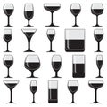 Set of twenty glasses on white