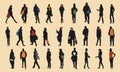 A set of twenty-seven silhouettes of different people with colored silhouettes of bags, briefcases, clothes or faces Royalty Free Stock Photo