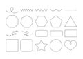Set of twisted curled line polygons, wavy lines, circles, star, looped wavy yarn and heart shape