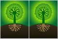 Set two abstract tree diagram with the branches of the roots in the form of arrows and crown,