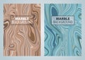 Set of two abstract vector marble background texture in blue and brown color. Can be used for flyer, cover, background, annual