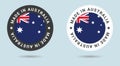 Set of two Australian stickers. Made in Australia. Simple icons with flags.