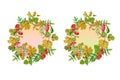 Set of two autumn wreaths with leaves and flowers