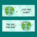 Set of two banners with Earth planet. Love your planet concept Royalty Free Stock Photo