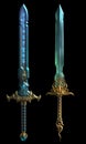 Set of two fantasy swords isolated on black background Royalty Free Stock Photo