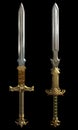 Set of two fantasy swords isolated on black background