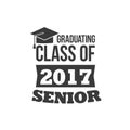 The set of two black colored senior text signs with the Graduation Cap, ribbon vector illustration. Class of 2017. Royalty Free Stock Photo