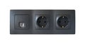 Set of two black electric sockets outlet and ethernet port