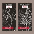 Set of two black labels with Asian rice aka Oryza sativa and Proso millet aka Panicum miliaceum sketch.