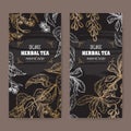 Set of two black labels for linden and barberry tea.