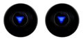 Set of two black magic 8 balls with predictions LUCKY ONE and LUCKY YOU isolated on white background Royalty Free Stock Photo