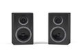 A set of two black speakers with a wooden housing on a white background Royalty Free Stock Photo