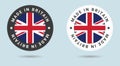 Set of two British stickers. Made in Britain. Simple icons with flags.