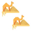 A set of two camels on the background of pyramids of giza. Royalty Free Stock Photo