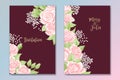 Set of two cards for wedding invitation, birthday greeting with rose flowers Royalty Free Stock Photo