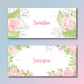 Set of two cards for wedding invitation, birthday greeting with rose flowers Royalty Free Stock Photo