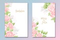 Set of two cards for wedding invitation, birthday greeting with rose flowers Royalty Free Stock Photo
