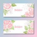 Set of two cards for wedding invitation, birthday greeting with rose flowers Royalty Free Stock Photo