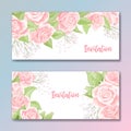 Set of two cards for wedding invitation, birthday greeting with rose flowers Royalty Free Stock Photo