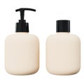 Set of two care product bottles 3D render mockup, beige plastic lotion dispenser and shampoo bottle isolated