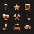 Set Two crossed hammers, Car rental, Cloud mail server, Falling star, Loading and FTP folder download icon. Vector Royalty Free Stock Photo