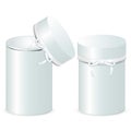 Set of two cylindrical gift boxes with a bow. Template of open and closed boxes isolated on a white background.