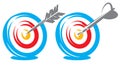 Set of two dart targets with arrow and dart on white background. Vector color illustration