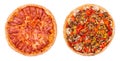 Set of two delicious pizza isolated on white background. Pizza with becon and mozarella and pizza Veggie or Vegetarian