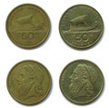 Set of 2 (two) different years Greek 50 Drahmas aluminum bronze coins lot 1986, 2000 year, Greece.