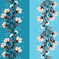 Set of two differently directed seamless borders with white flowers and red berries