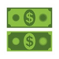 Set of two dollar banknotes. Banking currency cash symbol. Money icon. Simple, flat design Royalty Free Stock Photo