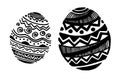 A set of two Easter eggs filled with an ornament. Black color on a white background. Royalty Free Stock Photo