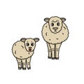 Set of two farm animals. Cute cartoon Sheep mother and fluffy little lamb baby. Isolated characters are on white background Royalty Free Stock Photo