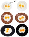 Set from two fried eggs on plates isolated Royalty Free Stock Photo