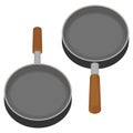 A set of two frying pans on a white isolated background. Vector set of kitchen utensils