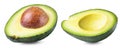 Set of two halves of avocado on white background