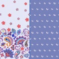 Set of two horizontal seamless floral pattern with paisley and fantasy flowers border. Hand drawn texture for clothes Royalty Free Stock Photo