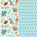 Set of two horizontal seamless floral pattern with paisley and fantasy flowers border. Hand drawn texture for clothes Royalty Free Stock Photo