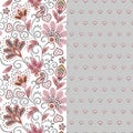 Set of two horizontal seamless floral pattern with paisley and fantasy flowers border. Hand drawn texture for clothes Royalty Free Stock Photo