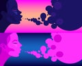 Set of two illustrations girl blow bubbles Royalty Free Stock Photo