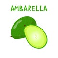 Set of two isolated ambarellas. Spondias dulcis, mombin, pomme cythere,