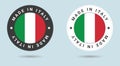 Set of two Italian stickers. Made in Italy. Simple icons with flags.