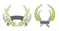Set of two laurel wreaths and ribbons. Olive green and grey color Royalty Free Stock Photo