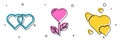 Set Two Linked Hearts, Heart shape in a flower and Heart icon. Vector. Royalty Free Stock Photo