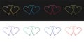 Set Two Linked Hearts icon isolated on black and white background. Heart two love. Romantic symbol linked, join, passion Royalty Free Stock Photo