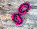 Set of two pieces of pink hand weights for fitness training, suitable for a child Royalty Free Stock Photo