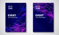 Set of two posters for science conference. Abstract Network nodes with polygonal shapes on dark blue background. Royalty Free Stock Photo